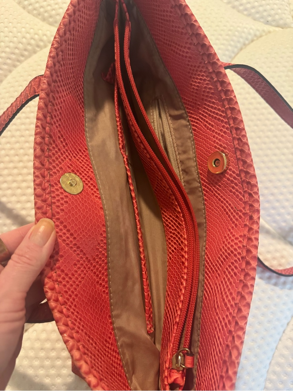 Nicole by Nicole Miller Coral-Red Snake-Embossed Shoulder Tote - Picture 7 of 11